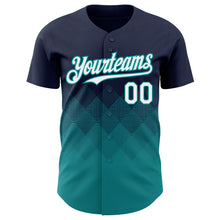 Load image into Gallery viewer, Custom Navy White-Teal 3D Gradient Square Shape Authentic Baseball Jersey