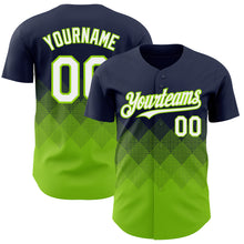Load image into Gallery viewer, Custom Navy White-Neon Green 3D Gradient Square Shape Authentic Baseball Jersey