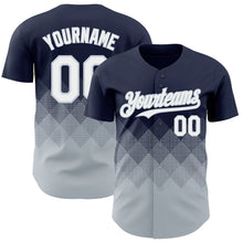 Load image into Gallery viewer, Custom Navy White-Silver 3D Gradient Square Shape Authentic Baseball Jersey