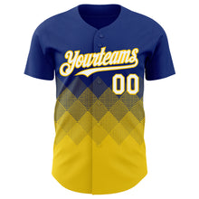 Load image into Gallery viewer, Custom Royal White-Yellow 3D Gradient Square Shape Authentic Baseball Jersey
