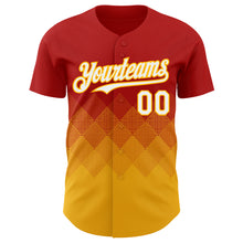 Load image into Gallery viewer, Custom Red White-Gold 3D Gradient Square Shape Authentic Baseball Jersey