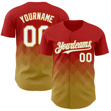 Load image into Gallery viewer, Custom Red White-Old Gold 3D Gradient Square Shape Authentic Baseball Jersey