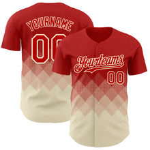 Load image into Gallery viewer, Custom Red Cream 3D Gradient Square Shape Authentic Baseball Jersey