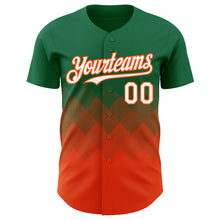 Load image into Gallery viewer, Custom Kelly Green White-Orange 3D Gradient Square Shape Authentic Baseball Jersey