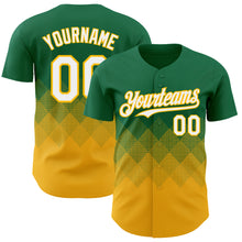 Load image into Gallery viewer, Custom Kelly Green White-Gold 3D Gradient Square Shape Authentic Baseball Jersey
