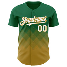 Load image into Gallery viewer, Custom Kelly Green White-Old Gold 3D Gradient Square Shape Authentic Baseball Jersey
