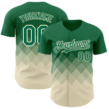 Load image into Gallery viewer, Custom Kelly Green Cream 3D Gradient Square Shape Authentic Baseball Jersey
