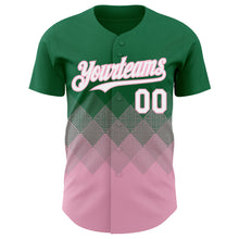 Load image into Gallery viewer, Custom Kelly Green White-Light Pink 3D Gradient Square Shape Authentic Baseball Jersey