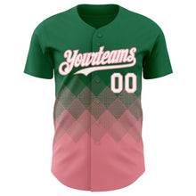 Load image into Gallery viewer, Custom Kelly Green White-Medium Pink 3D Gradient Square Shape Authentic Baseball Jersey