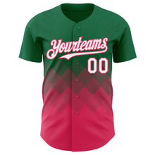 Load image into Gallery viewer, Custom Kelly Green White-Neon Pink 3D Gradient Square Shape Authentic Baseball Jersey