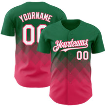 Load image into Gallery viewer, Custom Kelly Green White-Neon Pink 3D Gradient Square Shape Authentic Baseball Jersey