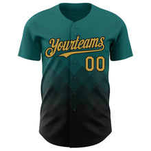 Load image into Gallery viewer, Custom Teal Old Gold-Black 3D Gradient Square Shape Authentic Baseball Jersey