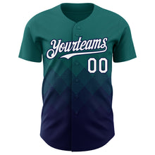 Load image into Gallery viewer, Custom Teal White-Navy 3D Gradient Square Shape Authentic Baseball Jersey