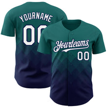 Load image into Gallery viewer, Custom Teal White-Navy 3D Gradient Square Shape Authentic Baseball Jersey