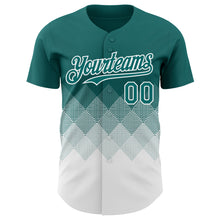 Load image into Gallery viewer, Custom Teal White 3D Gradient Square Shape Authentic Baseball Jersey