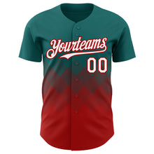 Load image into Gallery viewer, Custom Teal White-Red 3D Gradient Square Shape Authentic Baseball Jersey