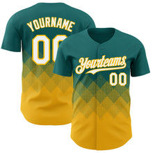Load image into Gallery viewer, Custom Teal White-Gold 3D Gradient Square Shape Authentic Baseball Jersey