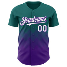 Load image into Gallery viewer, Custom Teal White-Purple 3D Gradient Square Shape Authentic Baseball Jersey
