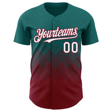 Load image into Gallery viewer, Custom Teal White-Crimson 3D Gradient Square Shape Authentic Baseball Jersey