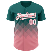 Load image into Gallery viewer, Custom Teal White-Medium Pink 3D Gradient Square Shape Authentic Baseball Jersey