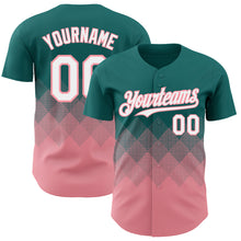 Load image into Gallery viewer, Custom Teal White-Medium Pink 3D Gradient Square Shape Authentic Baseball Jersey