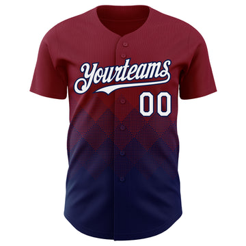 Custom Crimson White-Navy 3D Gradient Square Shape Authentic Baseball Jersey