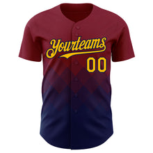 Load image into Gallery viewer, Custom Crimson Gold-Navy 3D Gradient Square Shape Authentic Baseball Jersey