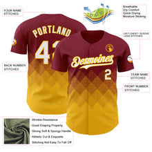 Load image into Gallery viewer, Custom Crimson White-Gold 3D Gradient Square Shape Authentic Baseball Jersey
