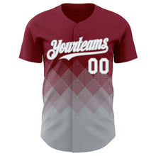Load image into Gallery viewer, Custom Crimson White-Gray 3D Gradient Square Shape Authentic Baseball Jersey
