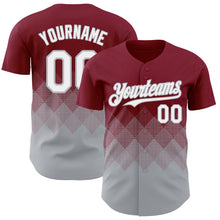 Load image into Gallery viewer, Custom Crimson White-Gray 3D Gradient Square Shape Authentic Baseball Jersey