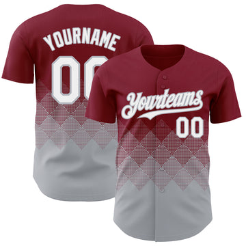 Custom Crimson White-Gray 3D Gradient Square Shape Authentic Baseball Jersey