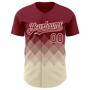 Custom Crimson Cream 3D Gradient Square Shape Authentic Baseball Jersey