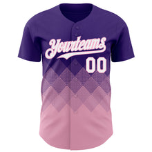 Load image into Gallery viewer, Custom Purple White-Light Pink 3D Gradient Square Shape Authentic Baseball Jersey