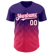 Load image into Gallery viewer, Custom Purple White-Neon Pink 3D Gradient Square Shape Authentic Baseball Jersey