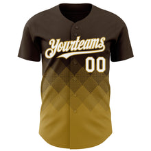 Load image into Gallery viewer, Custom Brown White-Old Gold 3D Gradient Square Shape Authentic Baseball Jersey
