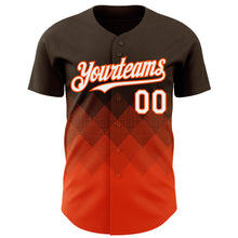 Load image into Gallery viewer, Custom Brown White-Orange 3D Gradient Square Shape Authentic Baseball Jersey