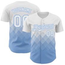 Load image into Gallery viewer, Custom White Light Blue 3D Gradient Square Shape Authentic Baseball Jersey