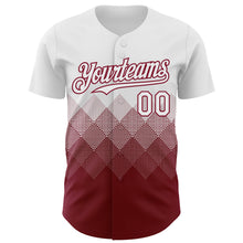 Load image into Gallery viewer, Custom White Crimson 3D Gradient Square Shape Authentic Baseball Jersey
