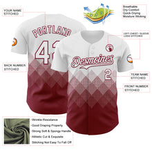 Load image into Gallery viewer, Custom White Crimson 3D Gradient Square Shape Authentic Baseball Jersey
