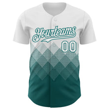 Load image into Gallery viewer, Custom White Teal 3D Gradient Square Shape Authentic Baseball Jersey