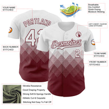 Load image into Gallery viewer, Custom White Burgundy 3D Gradient Square Shape Authentic Baseball Jersey