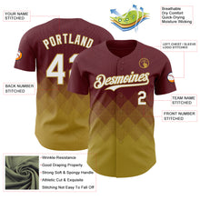 Load image into Gallery viewer, Custom Burgundy White-Old Gold 3D Gradient Square Shape Authentic Baseball Jersey