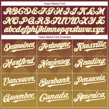 Load image into Gallery viewer, Custom Burgundy White-Old Gold 3D Gradient Square Shape Authentic Baseball Jersey