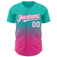 Load image into Gallery viewer, Custom Aqua White-Pink 3D Gradient Square Shape Authentic Baseball Jersey