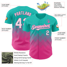 Load image into Gallery viewer, Custom Aqua White-Pink 3D Gradient Square Shape Authentic Baseball Jersey