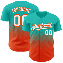 Load image into Gallery viewer, Custom Aqua White-Orange 3D Gradient Square Shape Authentic Baseball Jersey