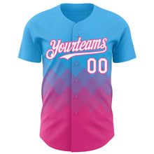 Charger l'image dans la galerie, Custom Sky Blue White-Pink 3D Gradient Square Shape Authentic Baseball Jersey