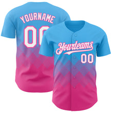 Charger l'image dans la galerie, Custom Sky Blue White-Pink 3D Gradient Square Shape Authentic Baseball Jersey