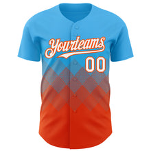 Charger l'image dans la galerie, Custom Sky Blue White-Orange 3D Gradient Square Shape Authentic Baseball Jersey