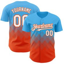 Charger l'image dans la galerie, Custom Sky Blue White-Orange 3D Gradient Square Shape Authentic Baseball Jersey